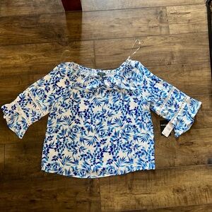 I.N. Studio Blue and White Floral Blouse NWT